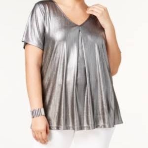 NY Collection Blue Metallic Short-sleeve Top NWT